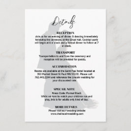 Minimalistische, moderne Schwarz-Weiß-Hochzeitsdet Begleitkarte
