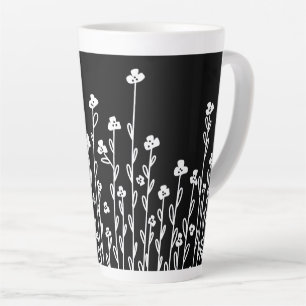 Minimalistische moderne Schwarz-weiße Doodblüte Milchtasse