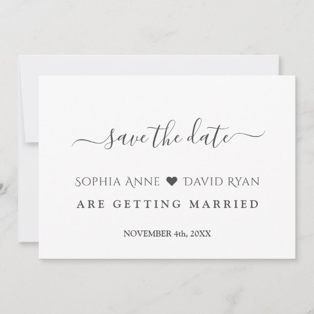 Minimalistische moderne Schwarz-weiße Hochzeit Save The Date (Vorderseite)