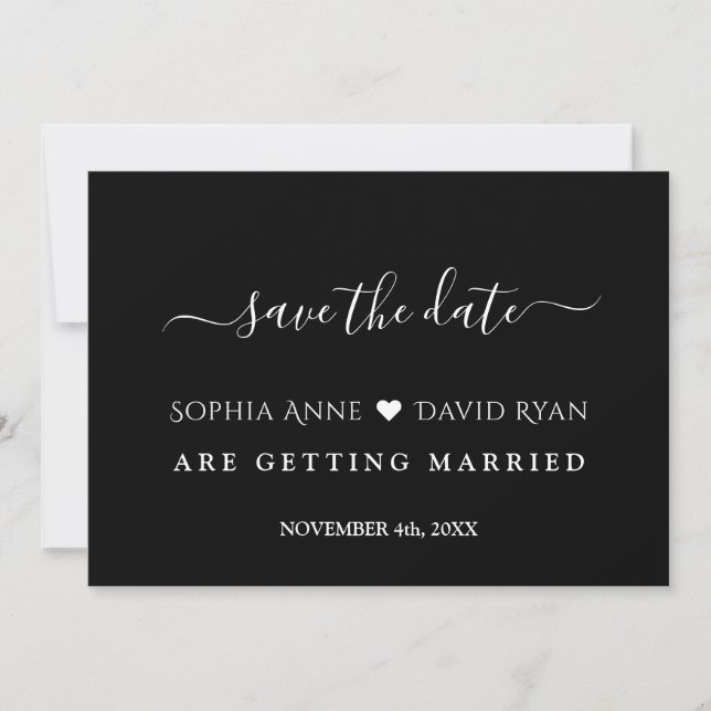 Minimalistische moderne Schwarz-weiße Hochzeit Save The Date (Vorderseite)