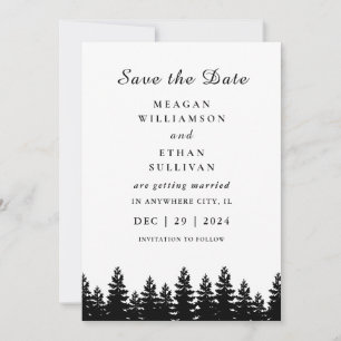 Minimalistische moderne schwarz-weiße Winterhochze Save The Date
