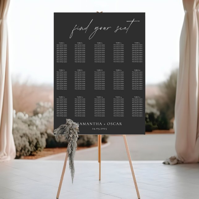 Minimalistische moderne schwarze Hochzeitstabelle Poster (Von Creator hochgeladen)