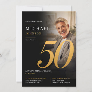 Minimalistische moderne schwarze und goldene 50. G Einladung