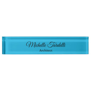 Minimalistische moderne Script Calligraphy Blue Namensplakette