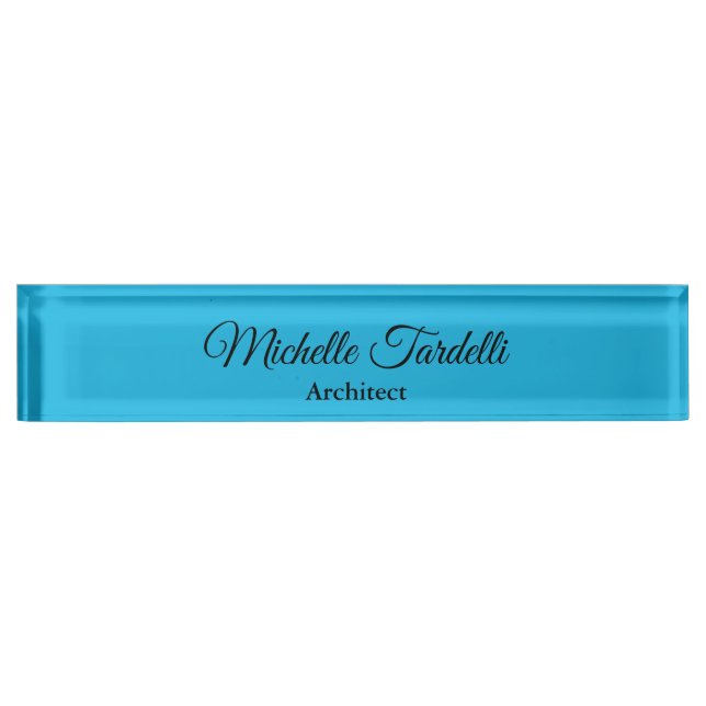 Minimalistische moderne Script Calligraphy Blue Namensplakette (Vorderseite)