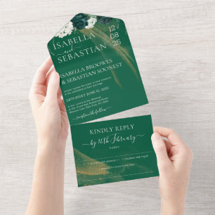 Minimalistische moderne Smaragdgrüne Rose Alles in All In One Einladung
