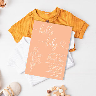 Minimalistische moderne Soft Peach Floral Baby Dus Einladung