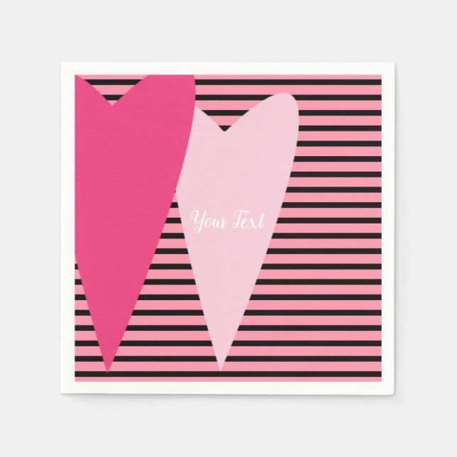 Minimalistische, moderne Streifen rosa Herzen nach Serviette (Vorderseite)