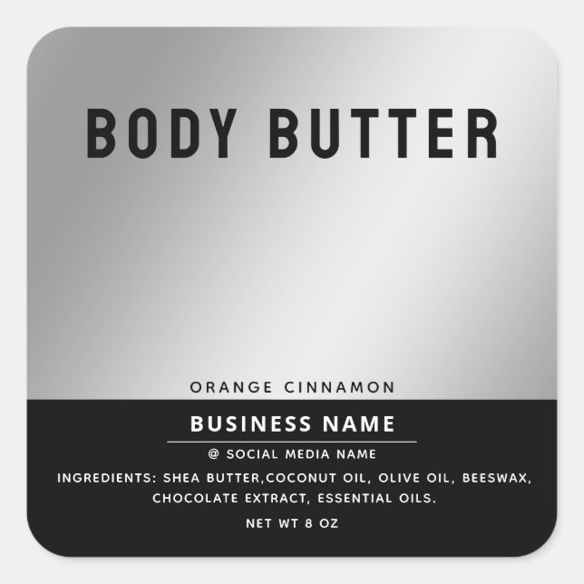 Minimalistische moderne Typografie auf Silberschwa Quadratischer Aufkleber (Vorderseite)