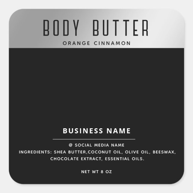 Minimalistische moderne Typografie auf Silberschwa Quadratischer Aufkleber (Vorderseite)