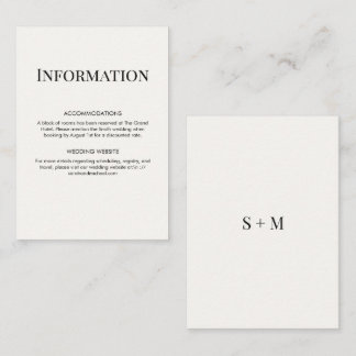 Minimalistische moderne Typografie Hochzeitsdetail Begleitkarte