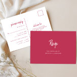 Minimalistische moderne UAWG für Hochzeitsfeiern Postkarte<br><div class="desc">Diese eleganten, minimalistischen Hochzeitsansprechkarten sind mit modernster Schrift-Typografie und einem sauberen, serifenlosen Text für ein schlichtes und stilvolles magentafarbenes rot-weißes Design ausgestattet, das Sie Liebe geben werden. Es gibt Platz, um Ihren Gästen die Wahl zwischen Vorspeise oder Abendessen hinzuzufügen. Text wird von der oberen und unteren Kante der Rückseite der...</div>