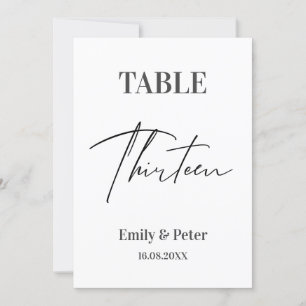 Minimalistische moderne WEDD DRITTZEHNTE Tischnumm Dankeskarte