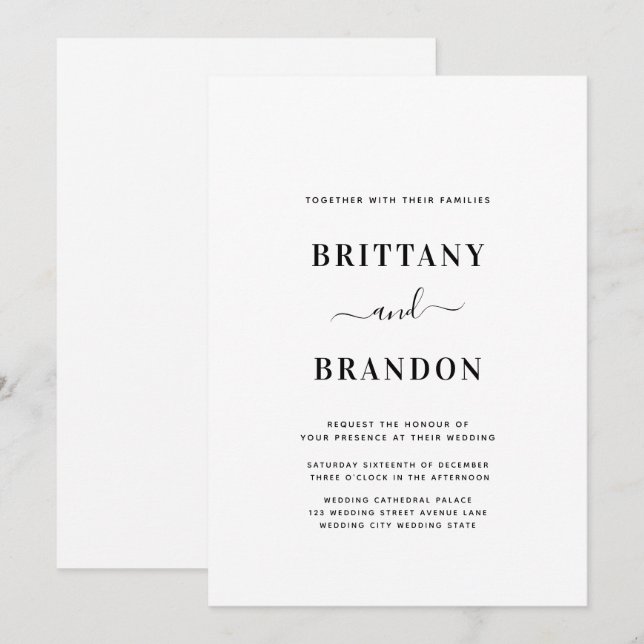 Minimalistische moderne Weiße Hochzeit Einladung (Vorne/Hinten)