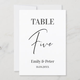 Minimalistische, moderne Weiße WEDD FÜNF Tischnumm Dankeskarte