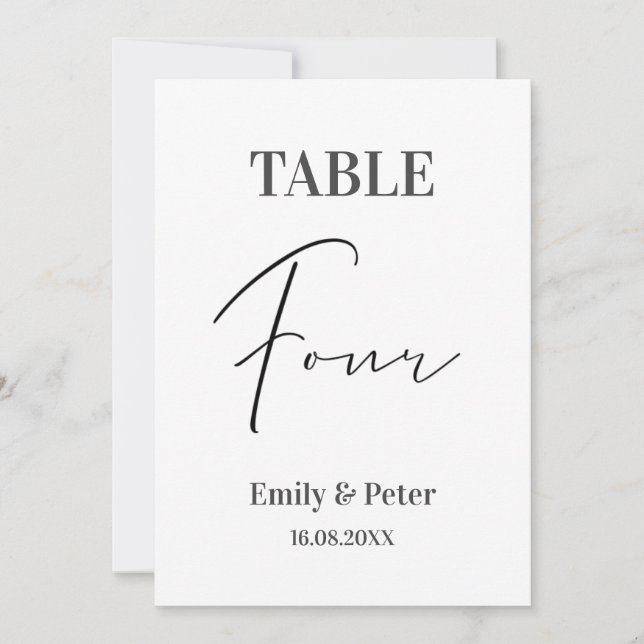 Minimalistische, moderne Weiße WEDING VIER Tischnu Dankeskarte (Vorderseite)