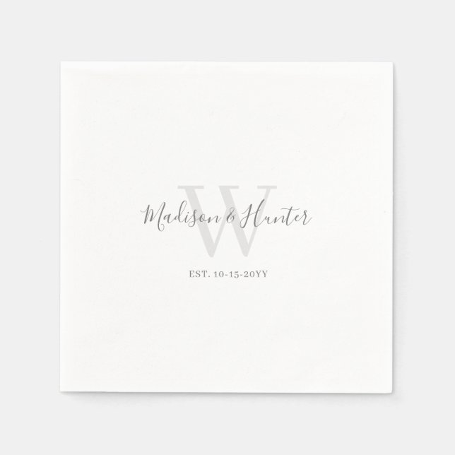 Minimalistische moderne White Script Monogram Wedd Serviette (Vorderseite)