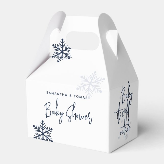Minimalistische, moderne Winter Baby Boy Dusche Geschenkschachtel (Vorderseite)