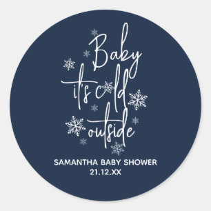 Minimalistische, moderne Winter Baby Boy Dusche Runder Aufkleber