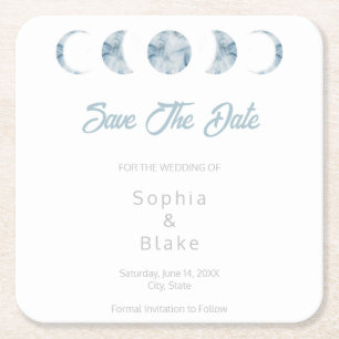 Minimalistische Mondphasen Celestial Save the Date Rechteckiger Pappuntersetzer