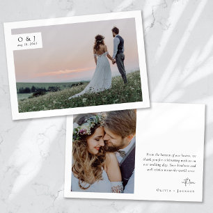 Minimalistische Mongram 2 Foto Hochzeit Dankeskarte