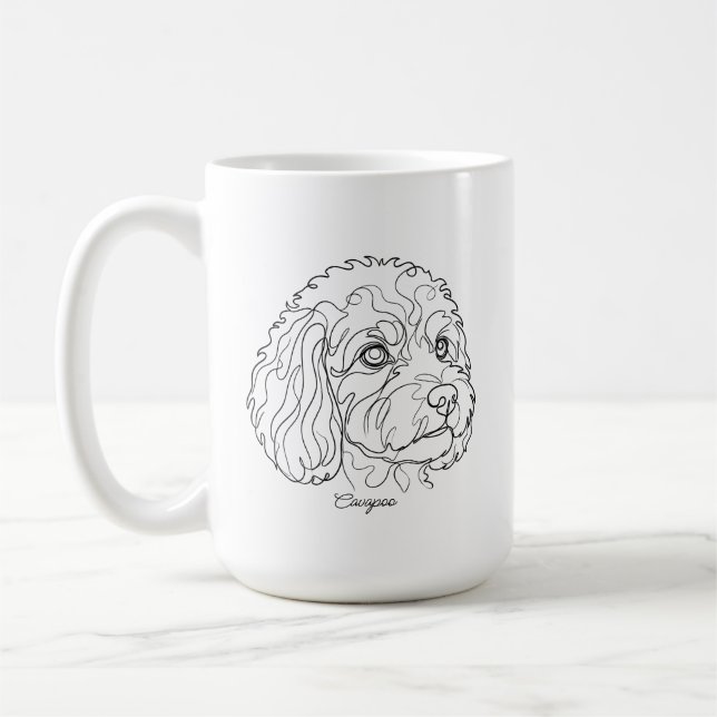 Minimalistische monochrome Cavapoo Cavoodle Linien Kaffeetasse (Links)
