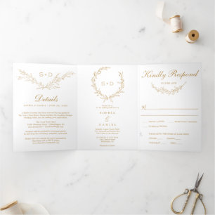Minimalistische Monogram All-in-one Hochzeitseinla Dreifach Gefaltete Einladung