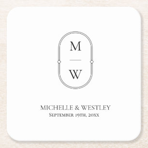 Minimalistische Monogram Black & White Wedding Rechteckiger Pappuntersetzer