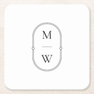 Minimalistische Monogram Black & White Wedding Rechteckiger Pappuntersetzer