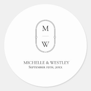 Minimalistische Monogram Black & White Wedding Runder Aufkleber