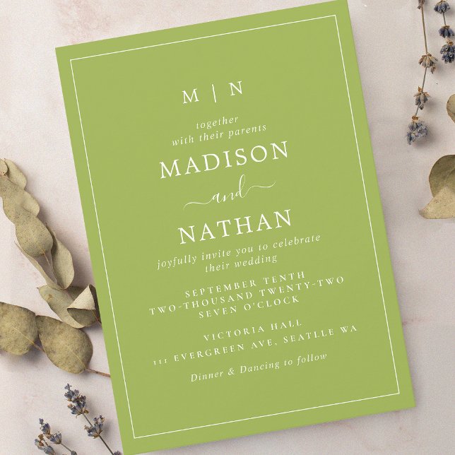 Minimalistische Monogram Bright Green Wedding Einladung (Von Creator hochgeladen)