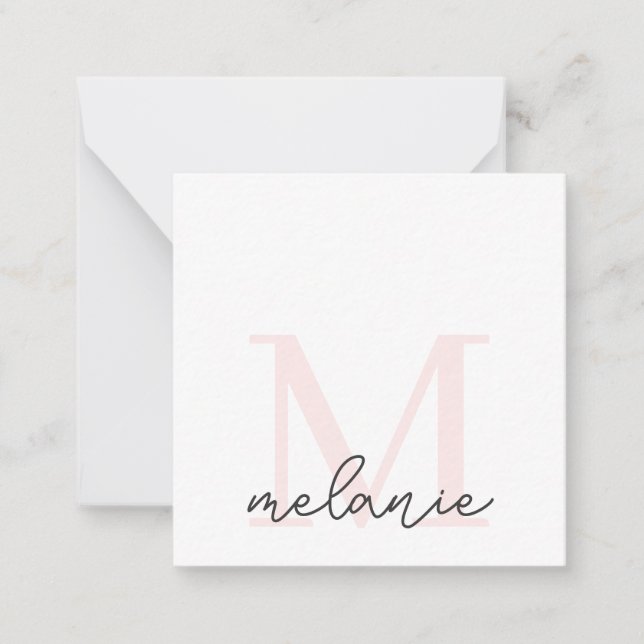 Minimalistische Monogram Chic Blush Pink Flat Note Mitteilungskarte (Vorderseite)
