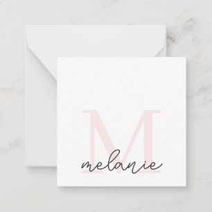 Minimalistische Monogram Chic Blush Pink Flat Note Mitteilungskarte