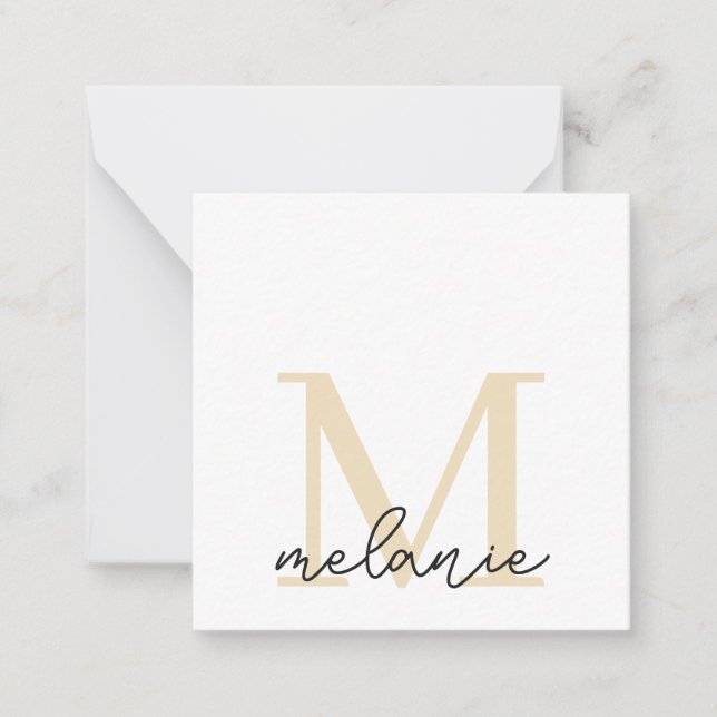Minimalistische Monogram Chic Light Gold Flat Note Mitteilungskarte (Vorderseite)