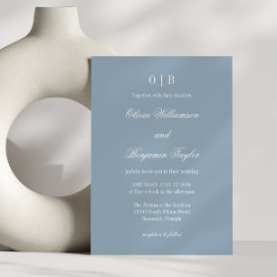 Minimalistische Monogram Classic Dusty Blue Weddin Einladung
