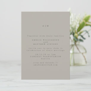 Minimalistische Monogram Classic Taupe Gray Weddin Einladung