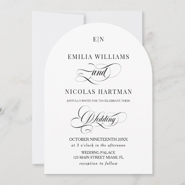 Minimalistische Monogram Classic White Wedding Einladung (Vorderseite)