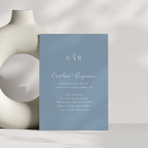 Minimalistische Monogram Floral Dusty Blue Wedding Einladung