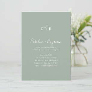 Minimalistische Monogram Floral Dusty Sage Wedding Einladung