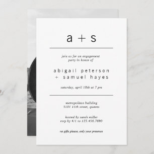 Minimalistische Monogram-Foto-Engagement-Partei Einladung