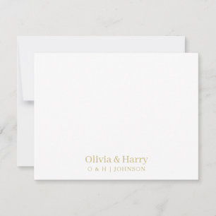 Minimalistische Monogram Gold White Wedding Note C Mitteilungskarte