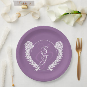 Minimalistische Monogram Lavender Lila Wedding Pappteller