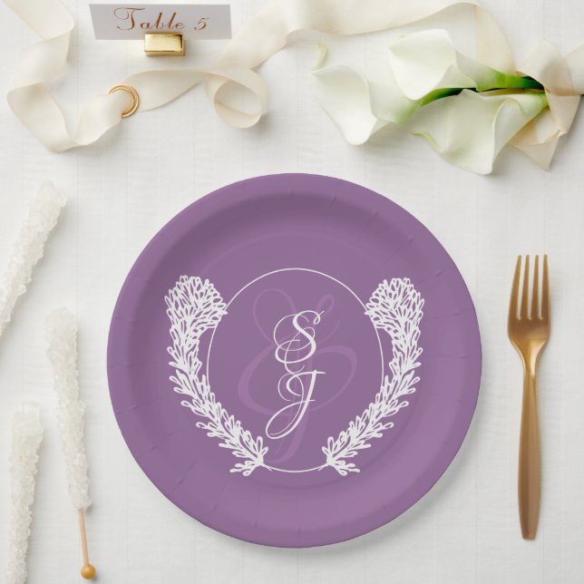 Minimalistische Monogram Lavender Lila Wedding Pappteller (Hochzeit)