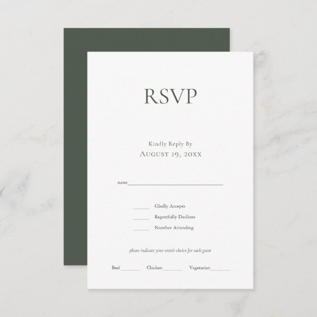 Minimalistische Monogram Moss Green Wedding RSVP C (Vorne/Hinten)