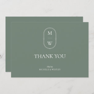 Minimalistische Monogram Sage Green Wedding Dankeskarte