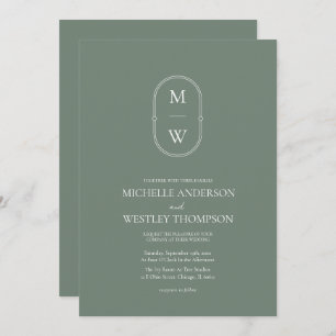 Minimalistische Monogram Sage Green Wedding Einladung