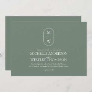 Minimalistische Monogram Sage Green Wedding Einladung