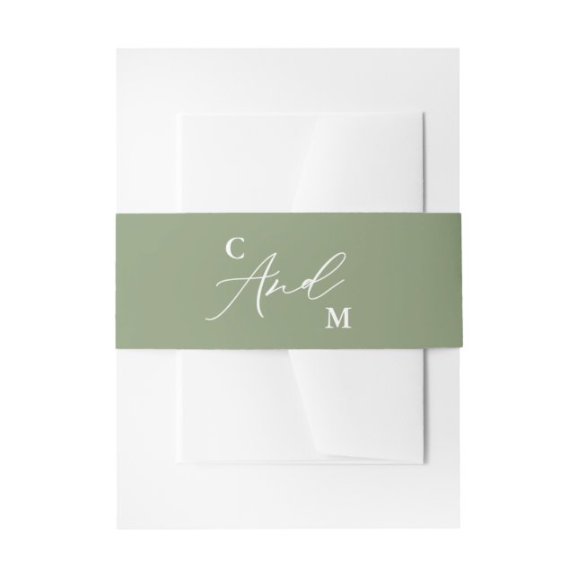 Minimalistische Monogram Sage Green Wedding Einladungsbanderole (Vorderseite Beispiel)