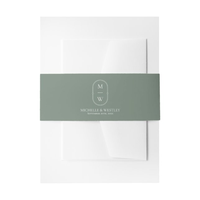 Minimalistische Monogram Sage Green Wedding Einladungsbanderole (Vorderseite Beispiel)