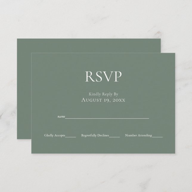 Minimalistische Monogram Sage Green Wedding RSVP C (Vorne/Hinten)